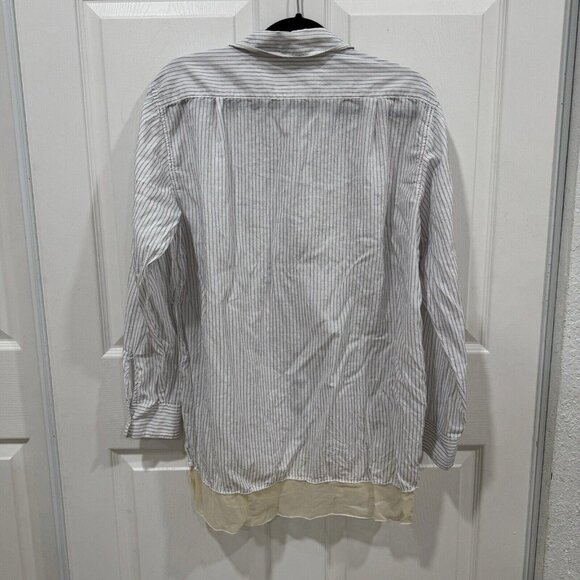 Johnny Was Women's Sz L Striped Button-up Top w/Gauzy‎ Trim at Hem Blue/White - Picture 9 of 9